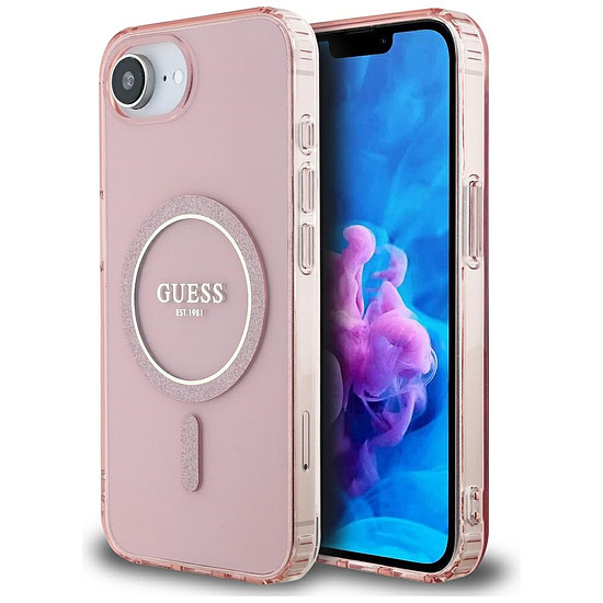 Guess IML Glitter Circle MagSafe tok iPhone 16e-hez - rózsaszín