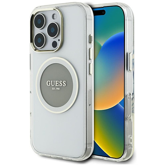 Guess IML Metal Colored Circle Classic Logo MagSafe tok iPhone 16 Pro Maxhoz - szürke