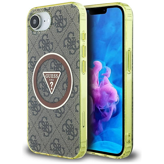 Guess IML Metal Glitter 4G kör háromszög MagSafe tok iPhone 16e-hez - barna