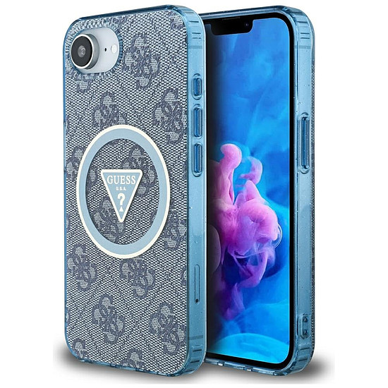Guess IML Metal Glitter 4G kör háromszög MagSafe tok iPhone 16e-hez, kék