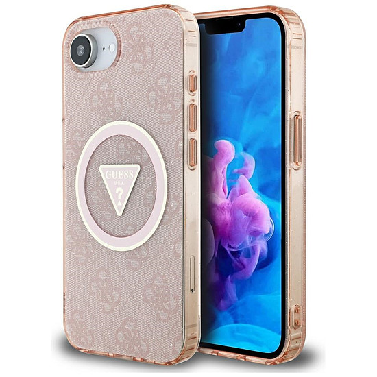Guess IML Metal Glitter 4G kör háromszög MagSafe tok iPhone 16e-hez - rózsaszín
