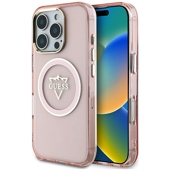 Guess IML Metal Mountain Logo MagSafe iPhone 16 Pro Max tok - rózsaszín