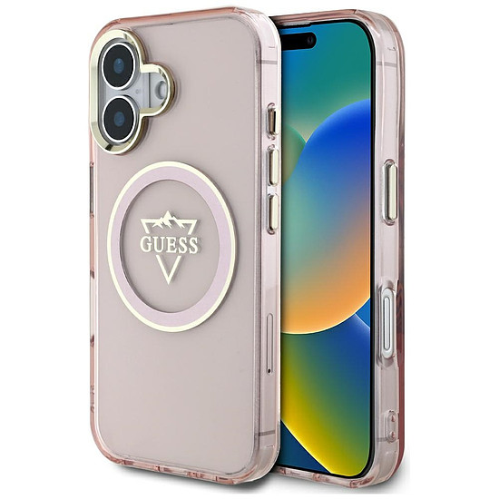 Guess IML Metal Mountain Logo MagSafe iPhone 16 tok - rózsaszín