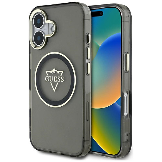 Guess IML Metal Mountain Logo MagSafe tok iPhone 16-hoz - fekete