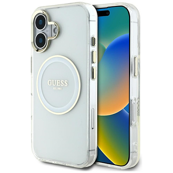 Guess IML Metal színes kör klasszikus logós MagSafe tok iPhone 16-hoz - fehér