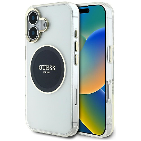 Guess IML Metal színes kör klasszikus logós MagSafe tok iPhone 16-hoz - fekete
