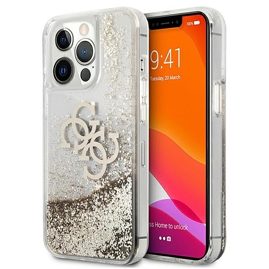 Guess Liquid Glitter 4G nagy logó - iPhone 13 Pro Max tok arany (GUHCP13XLG4GGO)
