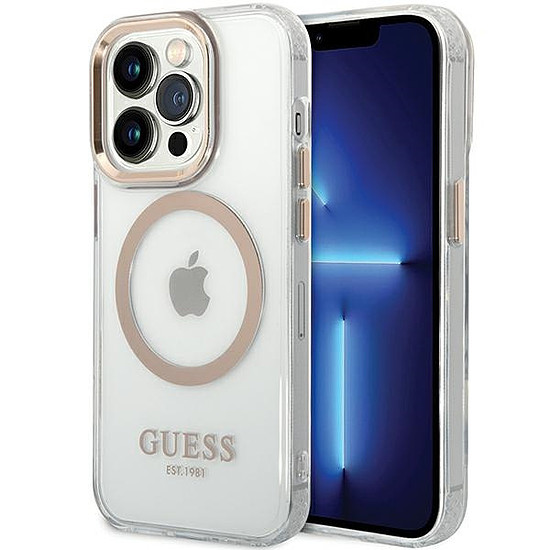 Guess Metal Outline MagSafe tok iPhone 15 Próhoz - arany