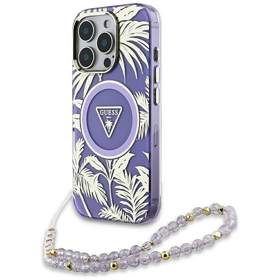 Guess Palm Trees Triangle Pearl Strap MagSafe iPhone 16 Pro Max tok, lila