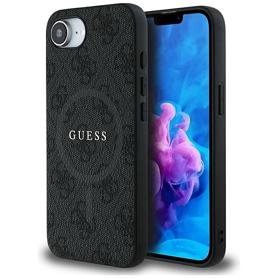 Guess PU bőr 4G színes gyűrűs tok iPhone 16e-hez, fekete