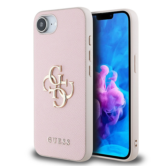 Guess PU Grained 4G fém logós iPhone 16e tok - rózsaszín