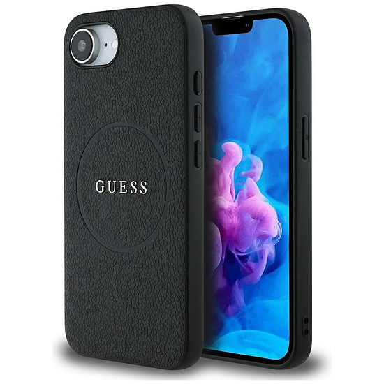 Guess PU Grained Classic logós tok iPhone 16e-hez MagSafe-fel - fekete