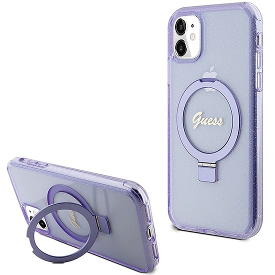 Guess Ring Stand Script Glitter MagSafe tok iPhone 11 / Xr telefonhoz - lila