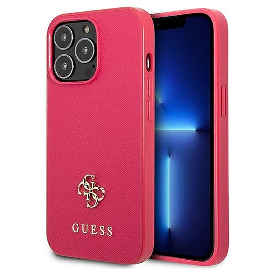 Guess Saffiano 4G kis fém logós tok iPhone 13 Pro / 13-hoz - rózsaszín