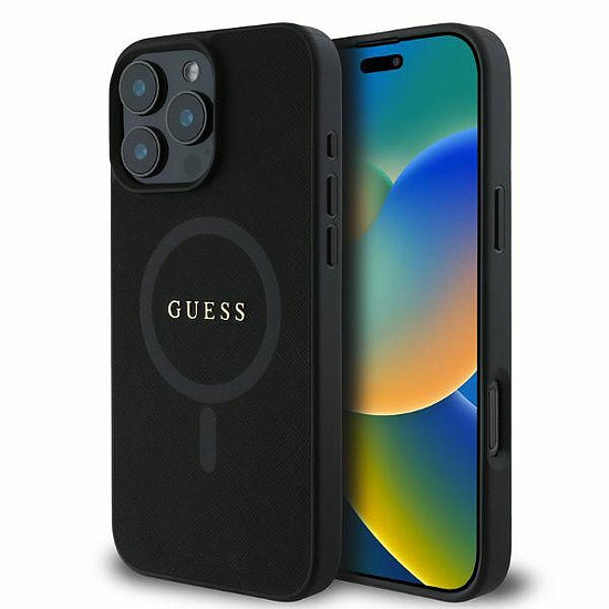 Guess Saffiano Classic Logo MagSafe iPhone 16 Pro tok - fekete