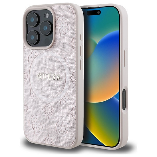 Guess Saffiano Peony Classic Logo MagSafe iPhone 16 Pro Max tok - rózsaszín