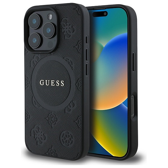 Guess Saffiano Peony Classic Logo MagSafe iPhone 16 Pro tok - fekete