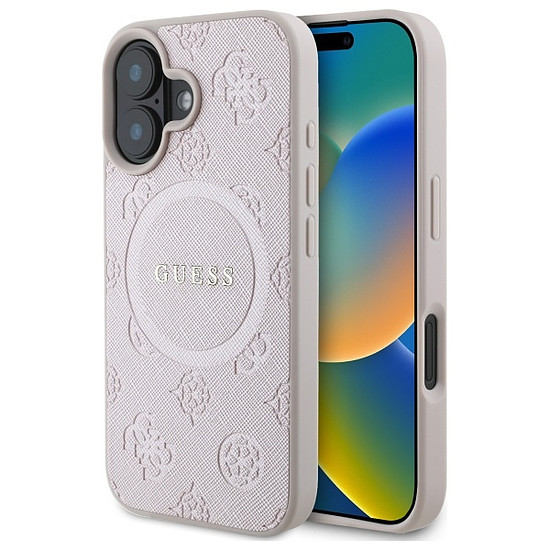Guess Saffiano Peony Classic Logo MagSafe iPhone 16 tok - rózsaszín