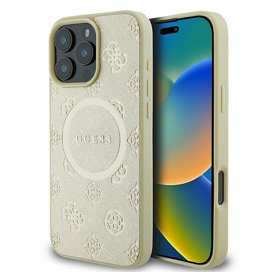 Guess Saffiano Peony Classic Logo MagSafe tok iPhone 16 Próhoz - arany