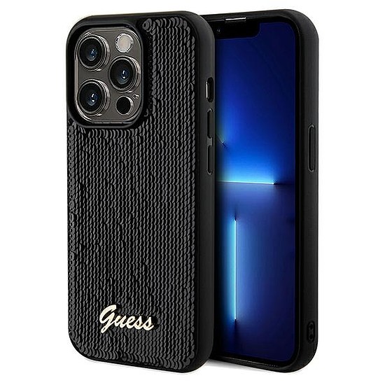 Guess Sequin Script Fém tok iPhone 14 Pro-hoz - fekete