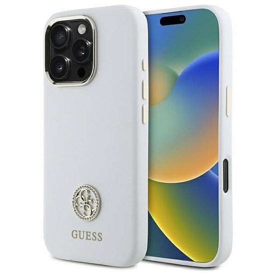 Guess Silicone Logo Strass 4G tok iPhone 16 Pro Max telefonhoz - fehér