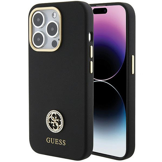 Guess szilikon logós Strass 4G tok iPhone 15 Pro-hoz, fekete