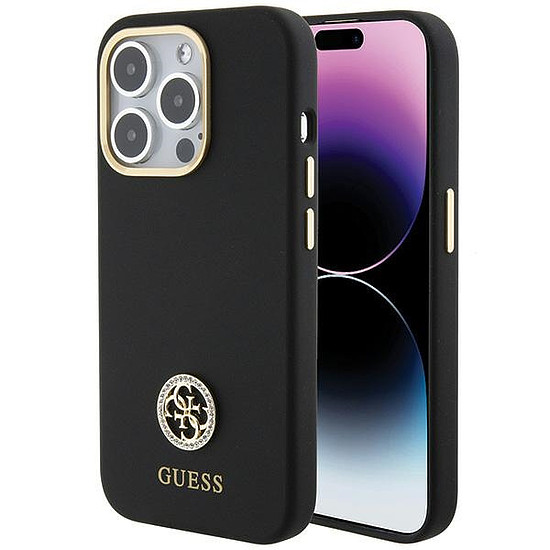 Guess szilikon logós Strass 4G tok iPhone 15 Pro Max-hoz - fekete