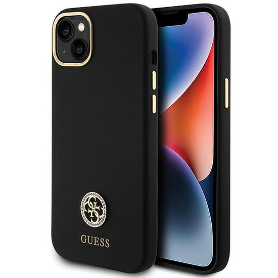 Guess szilikon logós strassz 4G tok iPhone 15 Plus / 14 Plus 6.7"-hez - fekete