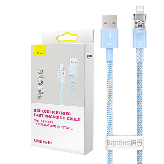 Gyorstöltő kábel Baseus USB-A a Lightning Explorer sorozathoz 2 m, 2,4 A, kék (CATS010103)
