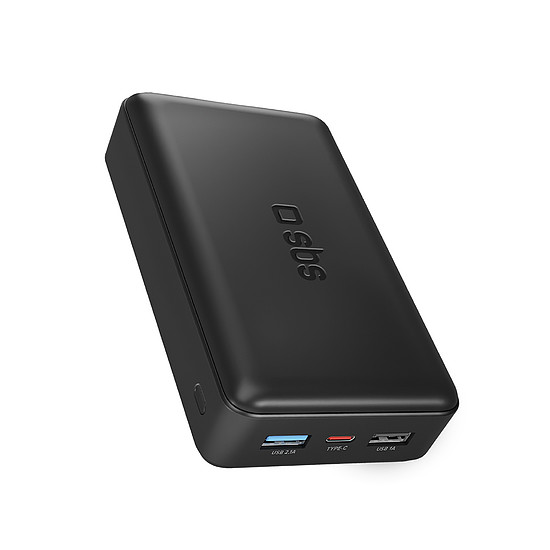 Gyorstöltős külső akkumulátor: 20 000 mAh, 2 USB, fekete