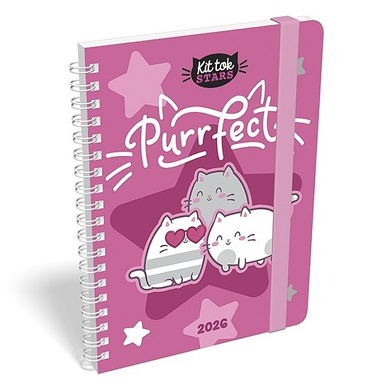 Határidőnapló 2026 LIZZY CARD B/6 heti spirálozott gumis Kittok purrfect