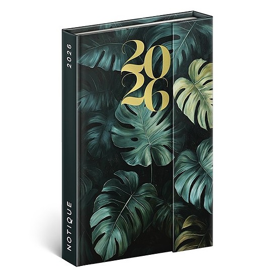 Határidőnapló 2026 mágnessel záródó REALSYSTEM 110x160mm heti sárga lapos Monstera
