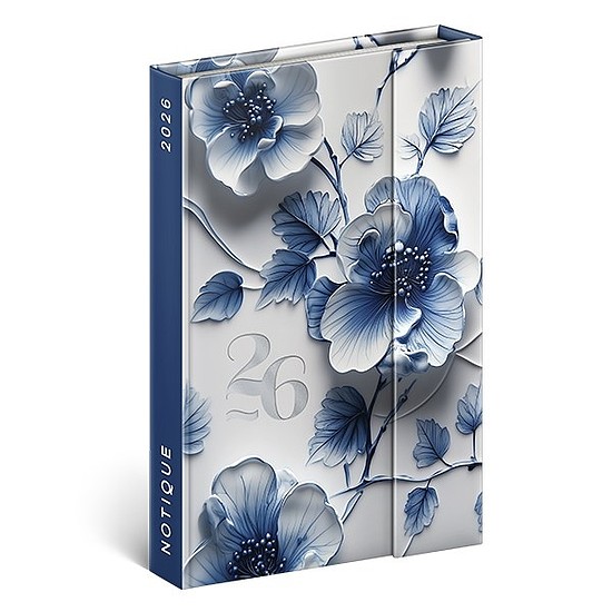 Határidőnapló 2026 mágnessel záródó REALSYSTEM 110x160mm heti sárga lapos Porcelain flower