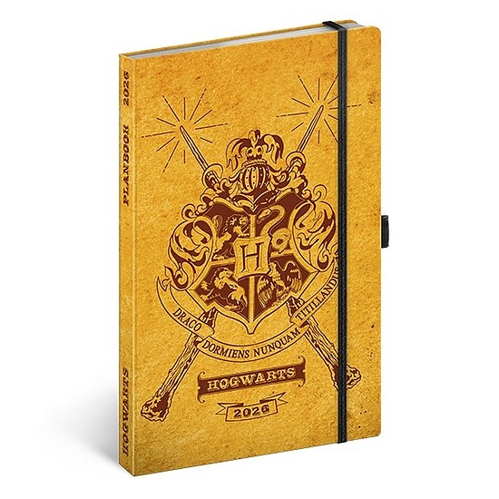Határidőnapló 2026 REALSYSTEM 130x210 mm 2 hét oldalpáronként sárga lapos Harry Potter - Hogwarts
