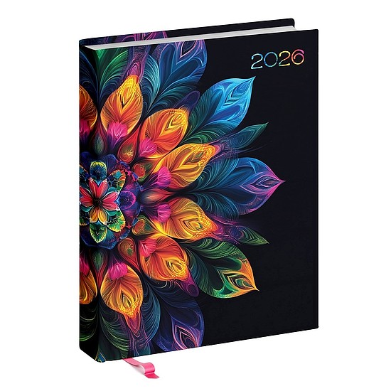 Határidőnapló 2026 REALSYSTEM Librobello "Hölgyeknek" B/6 napi fehér lapos 3D lakk+ élfestés Mandala