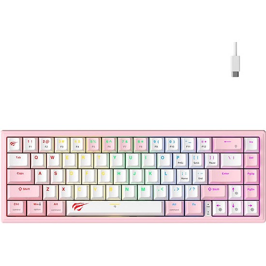 Havit KB874L RGB mechanikus játék billentyűzet (ANGOL) rózsaszín és fehér (KB874L-pink)