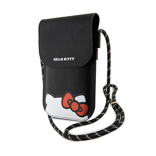 Hello Kitty bőr rejtőzködő Kitty zsinór - telefon táska fekete (HKOWBPSCKEK)
