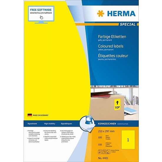 Herma 4401 sárga etikett 210x297mm 100ív/doboz