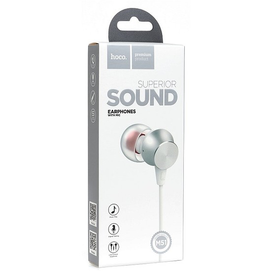 HOCO M51 earphones with mic white (HC092278)