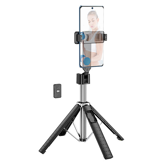 Hoco - Selfie Stick Wave (K18) - Stabil, BT 4.0, vezeték nélküli Bluetooth távirányítóval és 4 lábbal, 97 cm - Fekete (KF2314435)