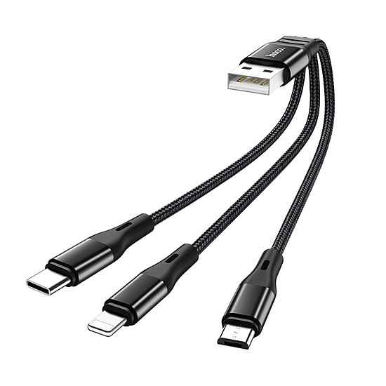 Hoco - Töltőkábel 3 az 1-ben Harbor (X47) - USB-A a Lightninghez, Type-C, Micro-USB, 12 W, 2,4 A, 0,25 m - Fekete (KF239235)