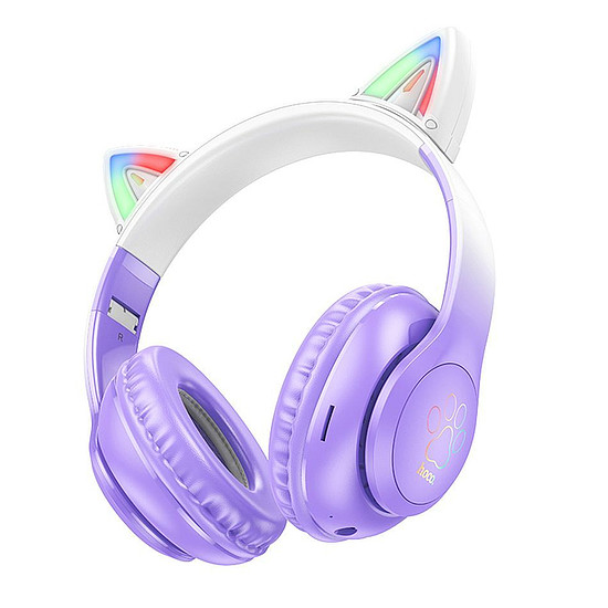 Hoco - Vezeték nélküli fejhallgató macskafül (W42) - gyerekeknek, fülre helyezhető, összecsukható Bluetooth 5.3-mal, Hi-Fi audio - Purple Grape (KF2321095)