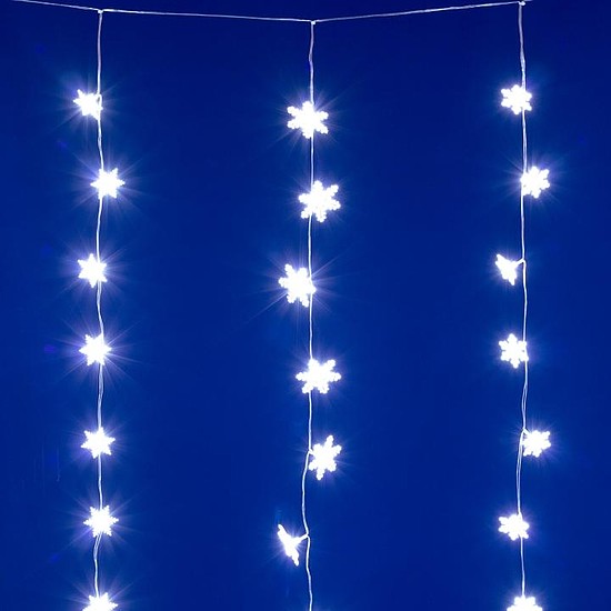 HOME KAF50WH LED-es hópehely fényfüggöny, 1,35 m, 50 db hidegfehér LED, hálózati tápellátás, beltéri kivitel