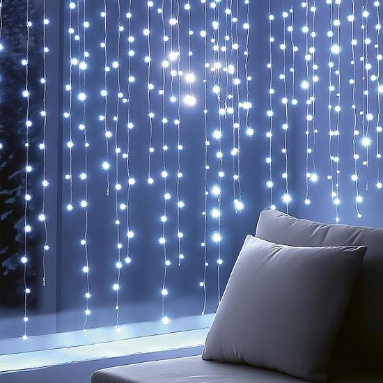 HOME KIN168DWH DOT LED-es fényfüggöny, 168 db hidegfehér DOT LED, állófényű, átlátszó vezeték, 12x14 LED, beltéri adapteres kivitel