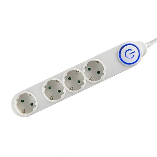 Home NV 04TK/WH talpkapcsolós elosztó világító kapcsolóval, 1,5 m, H05VV-F 3G1,0 mm2 kábel, 4 aljzat gyermekvédelemmel, max. 3500W, fehér