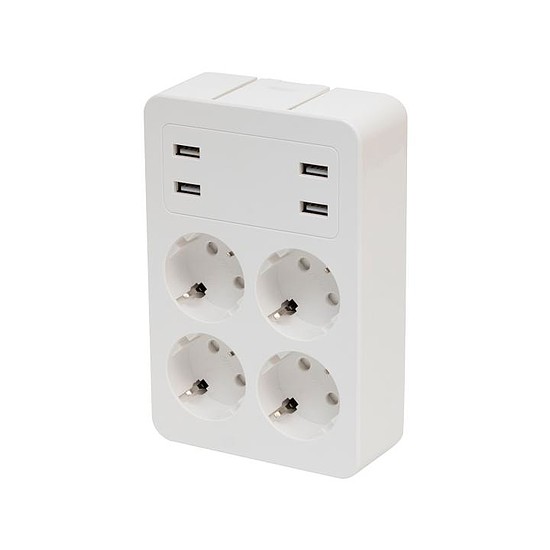 Home NV 4 USB tálcás USB-s elosztó, 4 földelt aljzat, 4 USB aljzat össz 2,4A, elforgatható csatlakozódugó, max.3680W