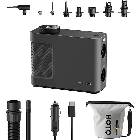 Hordozható kompresszor, szivattyú HOTO QWCQB002 (3x 2500 mAh, 150 PSI, 350 L, 12V)