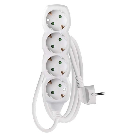 Hosszabbító 2 m / 4 aljzat / fehér / PVC / 1 mm2 (P0422)