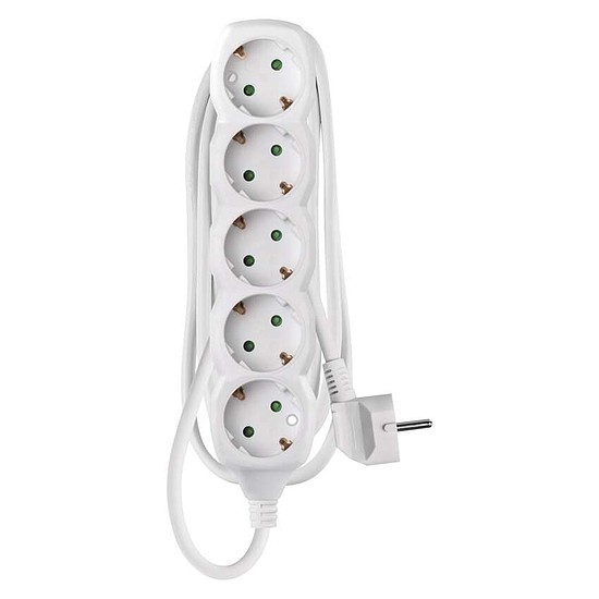 Hosszabbító 2 m / 5 aljzat / fehér / PVC / 1 mm2 (P0522)