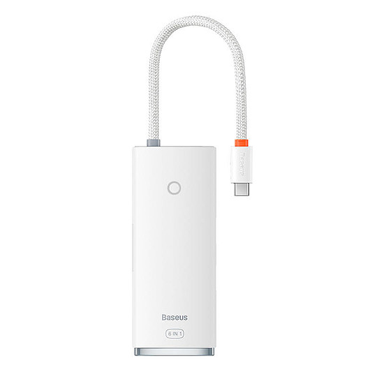 Hub 6 az 1-ben Baseus Lite sorozat, USB-C - 2x USB 3.0 + HDMI + USB-C + TF/SD fehér (WKQX050002)